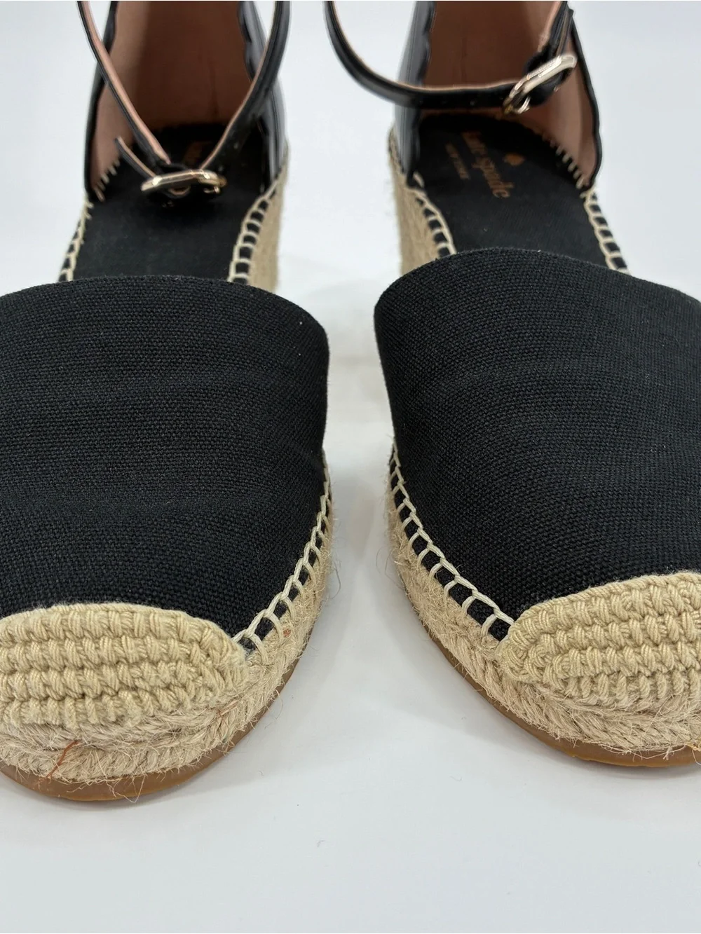 Kate Spade Palma Wedge Espadrille Sandals Shoes Black Canas Ankle Strap Size 7.5